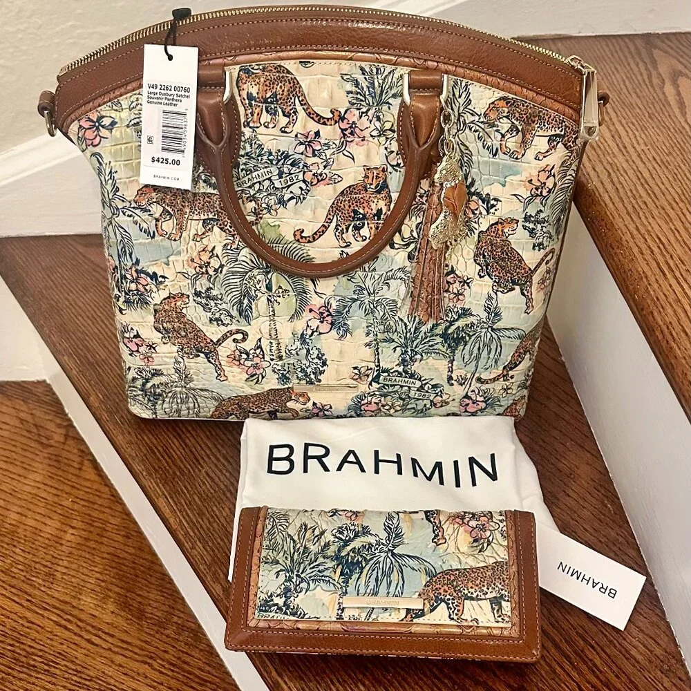 Brahmin Large Duxbury Satchel & Ady Wallet NWT ~ Souvenir Panthera🐆Animal Print - Picture 1 of 9